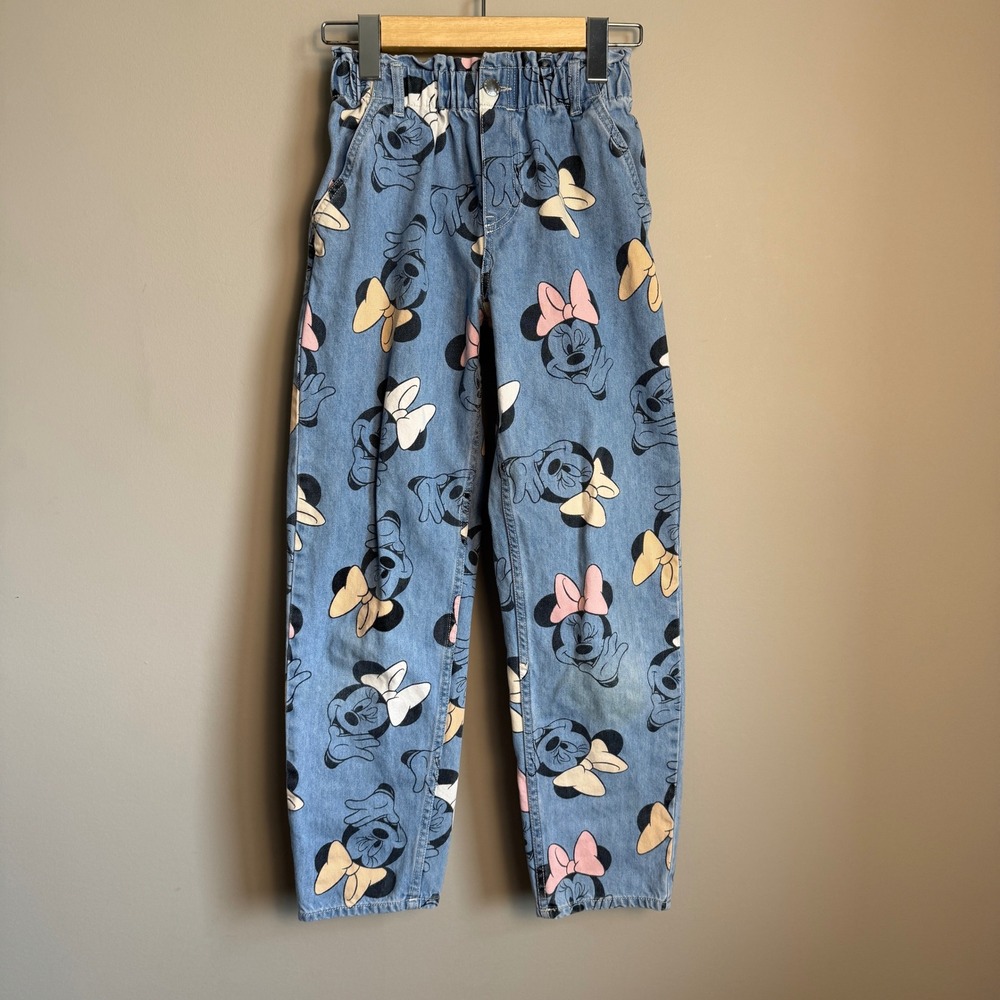 H&M Kids Blue Minnie Mouse Print Denim Jeans Girls‎ Size 10 Disney Casual School